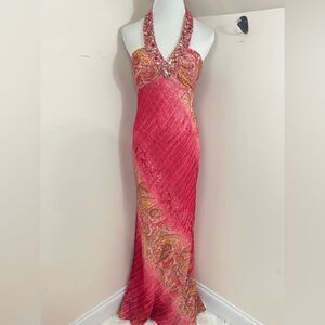 Vintage Scarlet and Gold Paisley Prom Dress